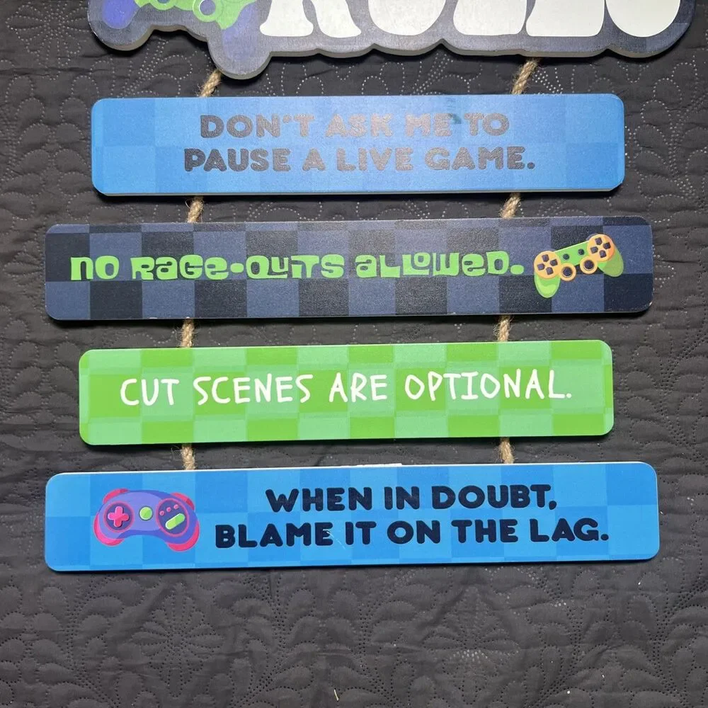 Gamer Rules Wall Hanging - Video Game Room Decor Sign 21
